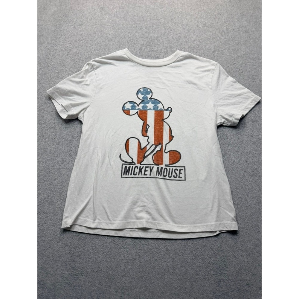 Disney Mickey Mouse American Flag Stars & Stripes Graphic T-Shirt White Medium